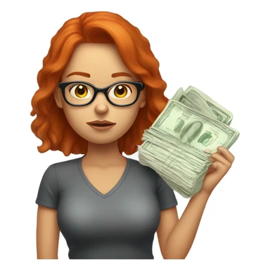 red hair woman nutritionist with glasses thinking money sticker