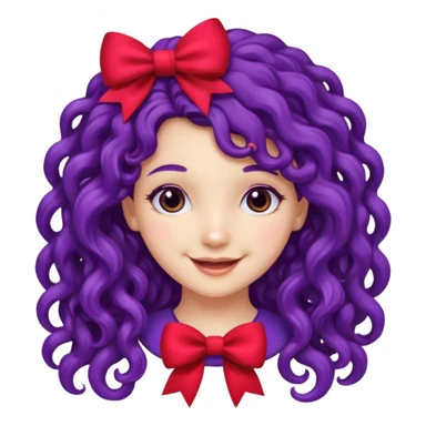 purple long curly haired girl with red bow sticker