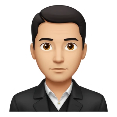 Attractive Hispanic TV host in his mid to late 40s with light brown skin, short straight black hair slicked back with fade on sides, square handsome face with strong jawline, friendly approachable expression, wearing open black jacket revealing white buttoned shirt underneath sticker
