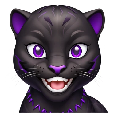 sleek black panther with bright purple eyes, laughing face sticker