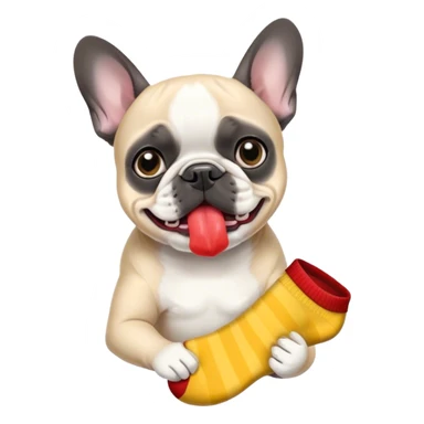 Black and white frenchie eating a sock  sticker