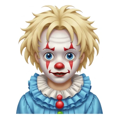 creepy clown boy with messy very long long blonde hair, blue eyes sticker