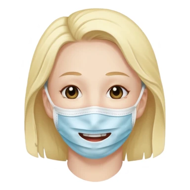 make me an emoji of a character with a tear wearing a smile face mask sticker