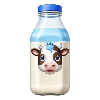 A 3D cartoon glass bottle of cow’s milk — white liquid, blue cap, clear reflections, Memoji-style rendering. sticker
