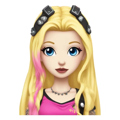 Blue eyed pale hime gyaru girl, hot pink and yellow split-dyed hair, dark makeup, punk clothes sticker