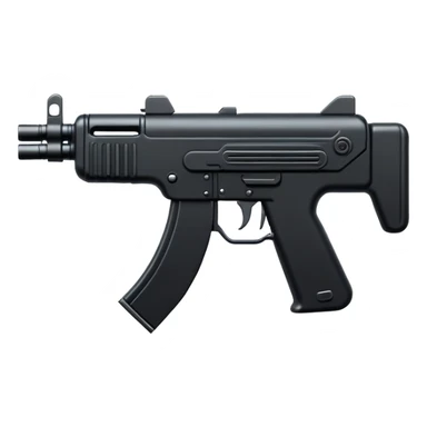 An emoji representing an Uzi submachine gun. The design is sleek, compact, and modern, with a simple black silhouette, symbolizing power, defense, or military themes sticker
