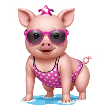 cute pig wearing cool star-shaped sunglasses and polka dot bathing suit on all fours  sticker
