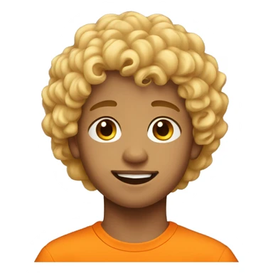 Young boy with blonde curly hair wearing orange sticker