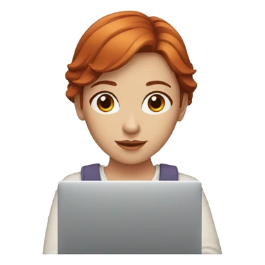 red haired women with brown eyes with laptop in hand sticker