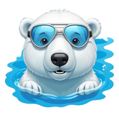 friendly anthropomorphised polar bear swimming in a pool wearing swimming goggles sticker