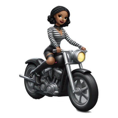 Jeffery New York Lingerie Barbie Wednesday Addams from academy in vertically striped gray and black outfit. riding a wheelie on a hot rod bike sticker