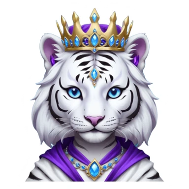 ESO Female white/black tiger khajiit leader of the umbral rose, glowing blue eyes, glowing blue 'third eye' gem; silver crown/tiara with purple gems  sticker