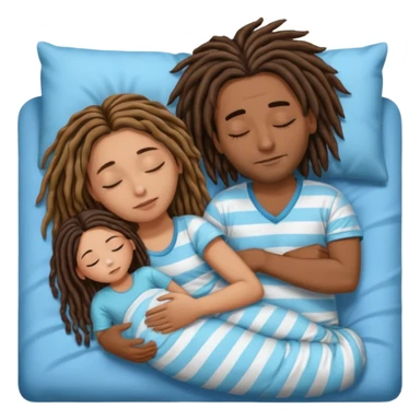 couple sleeping the male is brown skin with dreads and the female is hispanic with fair skin with long straight brunette hair sticker