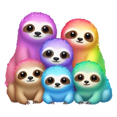 Kawaii rainbow pastel bedazzled family of sloths sticker