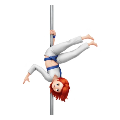 redhead character with red hair performing a jiu jitsu move on a pole dance pole sticker