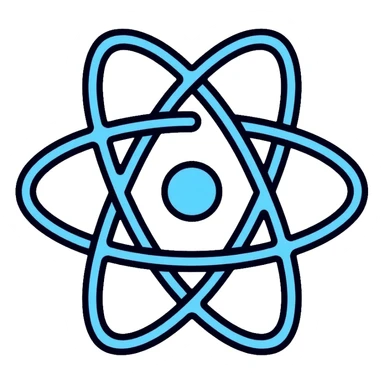 React JS logo, atom symbol with three elliptical orbits and a nucleus in the center sticker