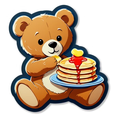 Teddy bear eating pancakes  sticker