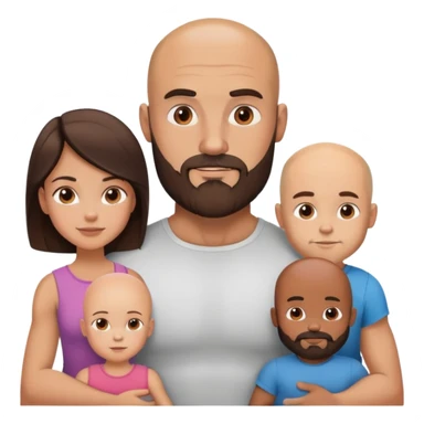 Muscular Bald man with a beard with his young beautiful brunette wife and their 3 sons sticker
