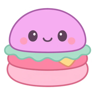 Make the burger squishmallow more colorful with vibrant colors on the bun, lettuce, tomato, cheese, and face details. Keep the plush kawaii style with no background. sticker