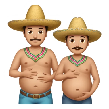 only two men standing besides each other. 1 man is white and not pregnant, and the other man is mexican wearing a sombrero and pregnant, holding his belly.  sticker