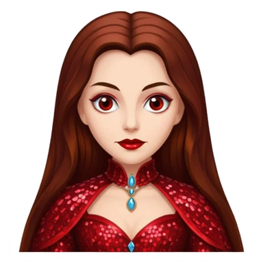 Countess Dracula with long brown hair, red sequin outfit sticker