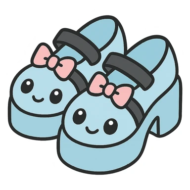 Make the shoes pastel blue with black and pink accents, kawaii style, no socks, no hearts, transparent background sticker