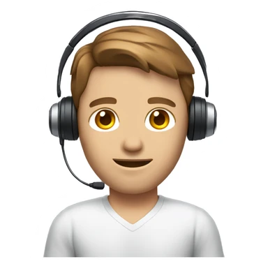 caucasian IT technology guy in jean shorts with headset and brown hair sticker