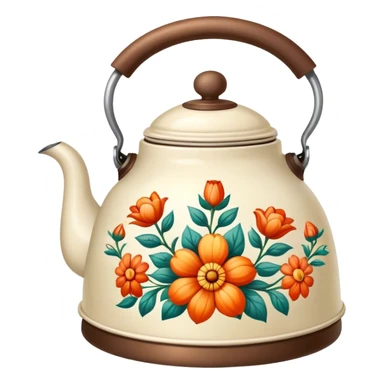 Vintage kettle with flower design sticker