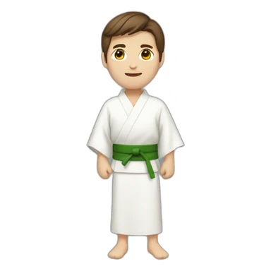 a guy with brown hair in a white kimono with a green belt sticker