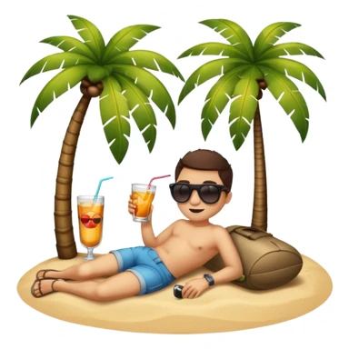 A round bomb in sunglasses sipping a drink and laying under a palm tree sticker