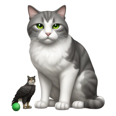 Grey and white cat with green eyes  with Eagle and football  sticker