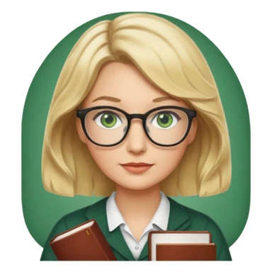 librarian teacher with short wavy blonde hair with a middle part and green eyes sticker