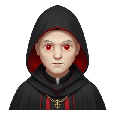 cursed village priest portrait, head and shoulders only, dark hooded robe, mysterious expression, subtle red accents, eerie glow, gothic village atmosphere, 3D cartoon, mobile game icon style, clean background, no text, no watermark

 sticker