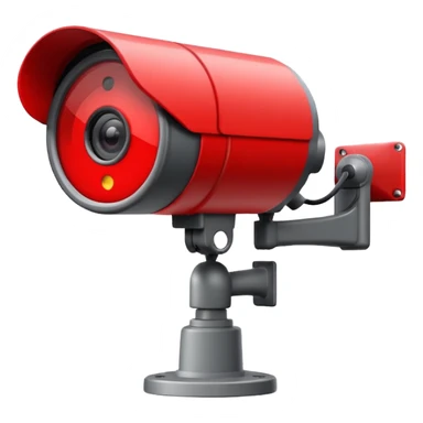 Minimalist emoji-style sticker of a CCTV camera with a glowing red record light, facing forward. Flat icon, grayscale with small red accent.
 sticker