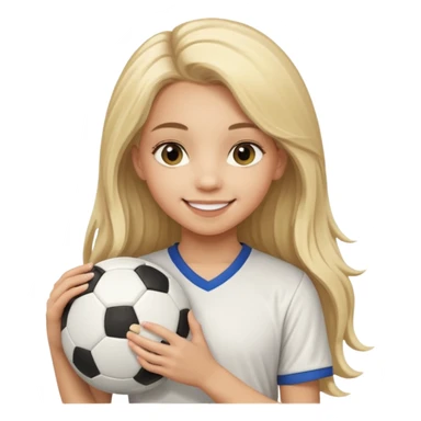 A girl with long light blonde hair with make-up on that looks around 13 years old with a soccer ball sticker