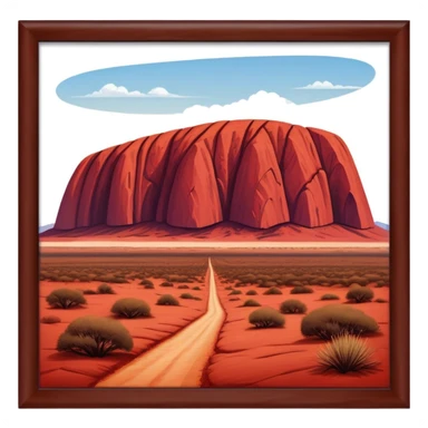 Cinematic Realistic Uluru Landmark Emoji, showcasing the massive, red monolith rising from the desert rendered with rich textures and warm, dramatic lighting. sticker
