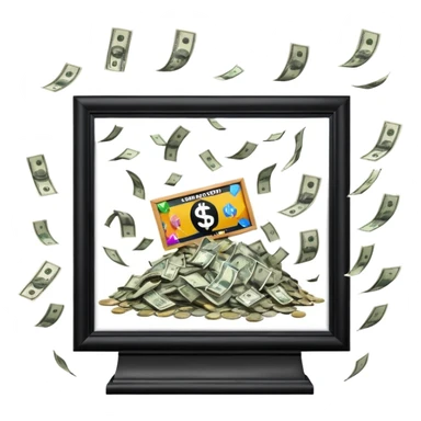 a billboard advertisement money falling down in front of it sticker