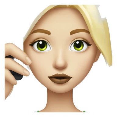 white green eyed blonde girl taking a selfie with duck lips sticker