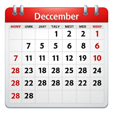 create a calendar for december 2026 , monday comes first day of the week and highlight with red 15-28 december sticker