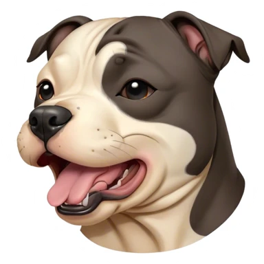 Cinematic Cute Yawning Black/Brindle Staffordshire Bull Terrier Portrait Emoji, Head tilted slightly with a dramatic, wide-open yawn, showcasing a smooth Fur with a striking black and brindle pattern, floppy ears slightly drooping, round dark eyes barely open in drowsy contentment, Simplified yet irresistibly adorable features, highly detailed, glowing with a soft, cozy glow, high shine, relaxed yet expressive, stylized with a touch of whimsy, bright and endearing, soft glowing outline, capturing the essence of a sleepy yet affectionate guardian, so drowsy it feels like it could stretch right out of the screen and curl up for a nap! sticker