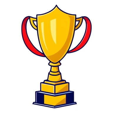 golden championship trophy with red ribbons sticker