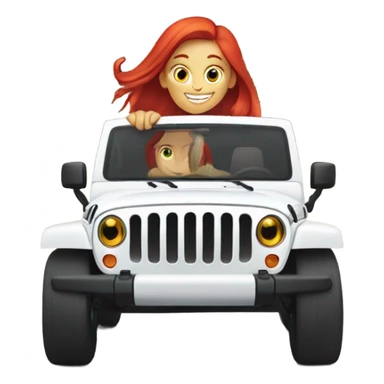 White Jeep with a red headed girl driving sticker
