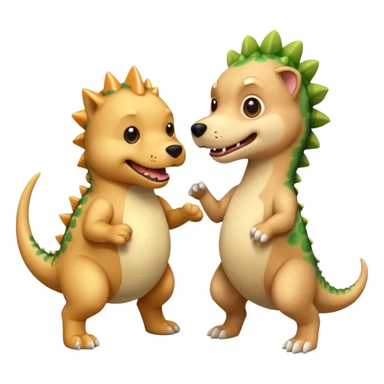 a golden retriever with a dinosaur costume thats killing a chihuahua thats in a dinosuar costume sticker