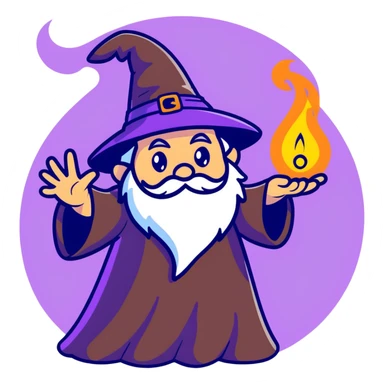 cartoon wizard casting a spell with colorful magic swirls sticker
