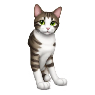 Dark Brown and white tabby cat with green eyes sitting in a box  sticker