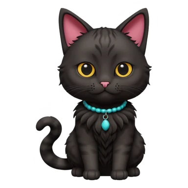 A 3D cartoon black Oriental hair cat with bulky body,Nice  heavy fur, dark cinematic background, Memoji-style. full body or half body. sticker