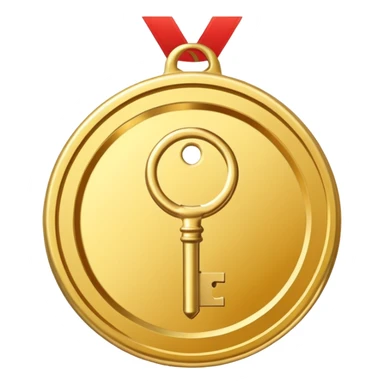 a gold medal with a key engraved on it sticker