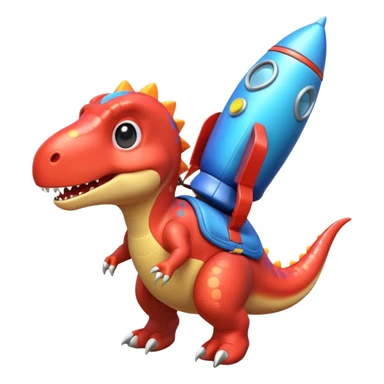 cute toy-like rocket-propelled dinosaur, rounded shapes, glossy texture, colorful rocket backpack, happy expression, 3D cartoon, mobile game icon style, clean background, no text, no watermark
 sticker