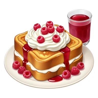 Raspberry and whip cream French toast on plate  sticker
