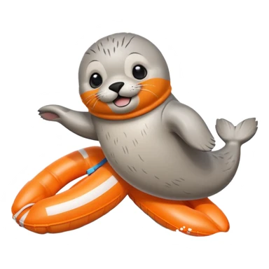 A cute seal pup with floaties on both flippers, kicking excitedly near lane markers. sticker